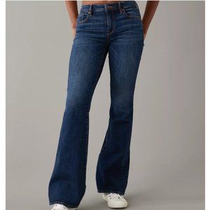 American Eagle Outfitters AE Next Level Low-Rise Flare Dark Blue Stretchy Jeans